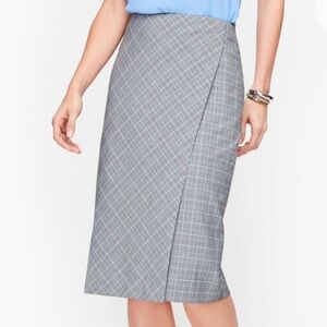 Talbots Springtime Plaid Pencil Skirt Faux Wrap Career/Office Sz 14W Petite Twee